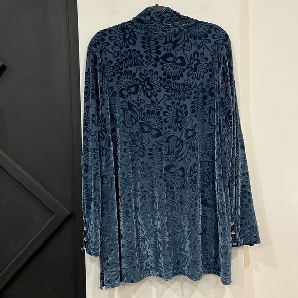 Soft Surroundings Walden Floral Velvet Turtleneck  Top Teal Blue Size 2X Plus - Picture 5 of 5